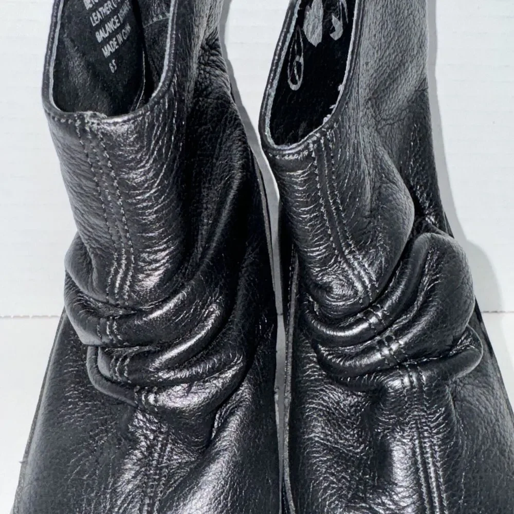 Steve Madden Betsey Booties Women 6.5 Black Leather Slouchy‎ Ruched Ankle Boots